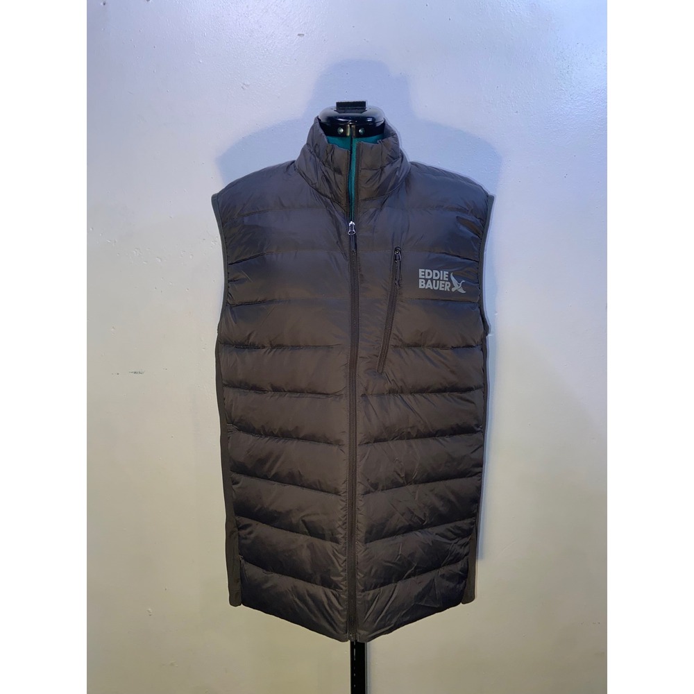 Eddie Bauer Men Down 550 Puffer Vest Gray Full Zip Sleeveless Jacket Lightweight